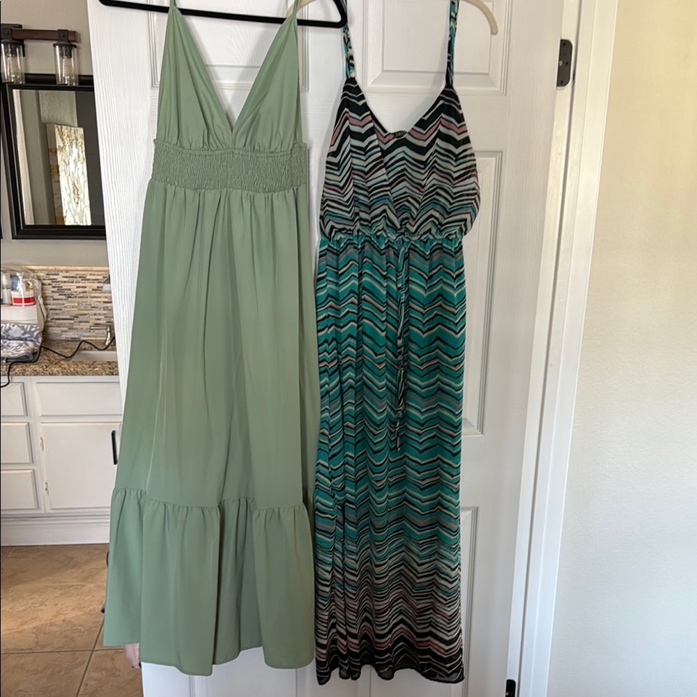 BeBop Green Ruffled Tiered Halter Sundress
